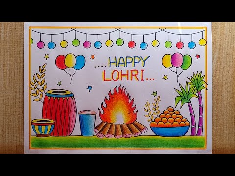 Lohri drawing easy steps| Lohri festival Poster drawing| Happy Lohri drawing| Lohri Special Drawing