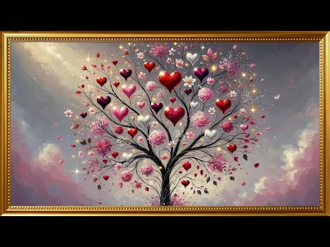 Elegant Valentine Art Screensaver | Gold Frame TV Art | The Enchanted Tree of Hearts Painting | 4K