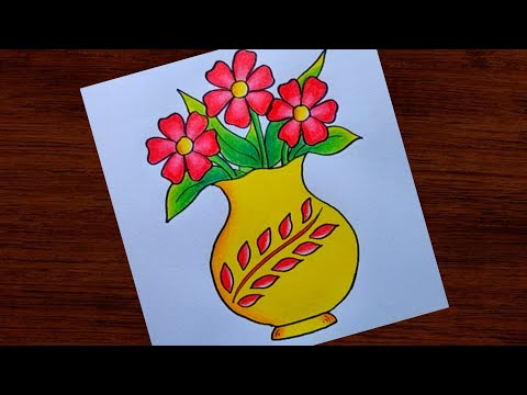 Easy and Simple Flower pot drawing| Flower Vase drawing| How to draw Flower pot| Flower drawing easy