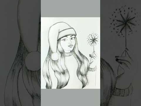 girl with christmas hat drawing#shorts_#shorts #short #ytshorts #trending #marrychristmas #christmas