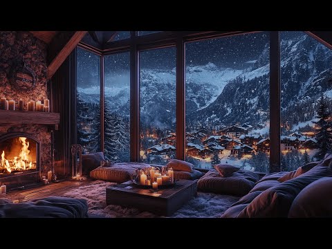 Snowy Cabin Escape | Cozy Fireplace & Snowfall Sounds for Deep Relaxation