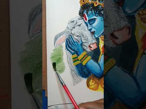 krishna painting with cow #jaishreeram #kanha #krishna #krishnastatus #painting #krishnadrawing