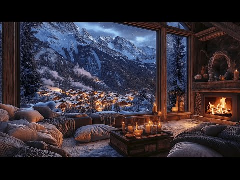 Winter Cabin Bliss | Gentle Snowfall & Crackling Fireplace for Ultimate Relaxation | Sleep Soundly