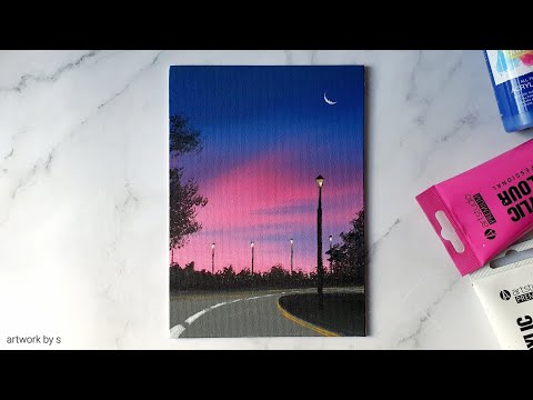 How to Draw a Night Sky | Easy Acrylic Painting Tutorial for Beginners | Mini Canvas Painting