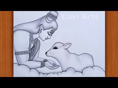 How to Draw Lord Shiva With Cute Cow | Easy Pencil drawing | Shiva drawing | Mahadev drawing | God