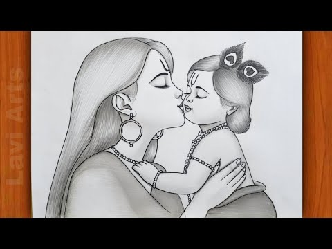 How to Draw Krishna With Yashoda Ma , Krishna Janmashtami Drawing | Pencil drawing | Easy drawing