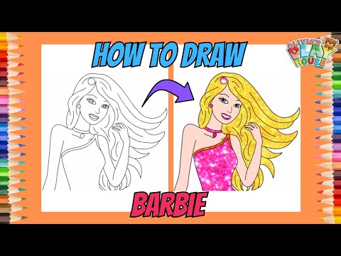 Draw and color Barbie in a super cute pink blouse