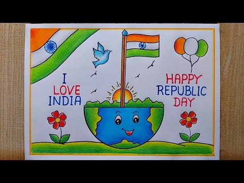 Republic day drawing easy| Republic day poster drawing| Happy Republic day drawing| I Love India