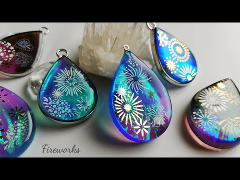 レジン🎇夏!!100均フィルム＆シールで“煌めく花火ペンダント”の作り方✨アクセサリー💎resin/sparkle fireworks/pendant/with film ＆ sticker🎇