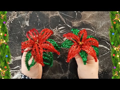 DIY ⭐ Пуансеттия - рождественская звезда ⭐ Рождественский декор  из синельной проволоки #shorts