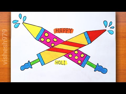 Happy holi drawing / How to draw Holi pichkari drawing step by step/ pichkari drawing