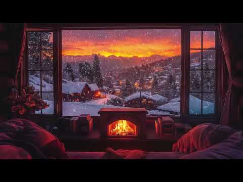 Cozy Evening in a Cabin: Crackling Fireplace Ambience for Ultimate Relaxation - Sunset Ambience