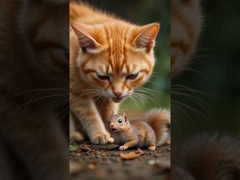 A Cat saves baby squirrel who fell from tree #CatRescue #CuteAnimals #AnimalRescue