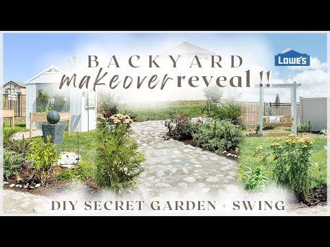 BACKYARD MAKEOVER REVEAL 🦋 🌸 secret garden + DIY garden swing + cobblestone path