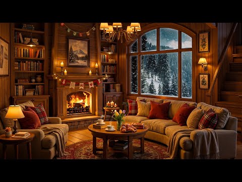 Cozy Winter Cabin Ambience ⛄ Jazz Relaxing Music with Fireplace Sounds for Relax, Study, Work