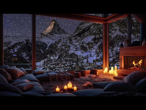 Dreamy Winter Nights 🌙 Embrace Snowfall and Warm Fireplace Ambience for Calm Nights