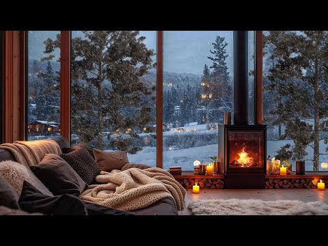 Unwind in Winter Cabin ❄️ Snowfall, Jazz Tunes, and Fireplace Warmth in a Cabin Retreat