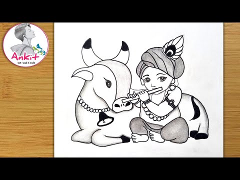 Krishna Drawing -Easy Step by step with Pencil | Krishna drawing pictures | Chitra | Pencil drawing