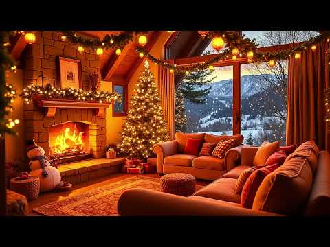 Cozy Winter Porch Escape 🎁 Christmas Jazz, Fireplace Sounds and Gentle Snowfall