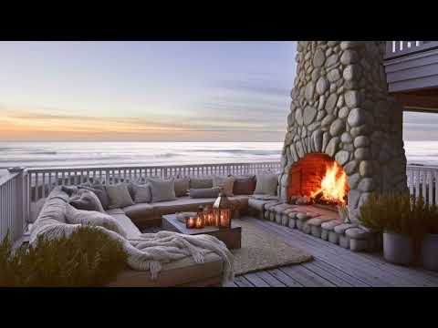 Cozy Coastal Porch | Crackling Fireplace & Ocean Waves ASMR for Relaxation