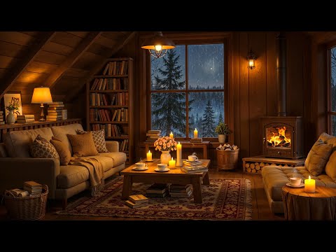 Soft Jazz in Cozy Reading Nook Ambience | Jazz Music, Fireplace and Rain Sounds for a Rainy Day