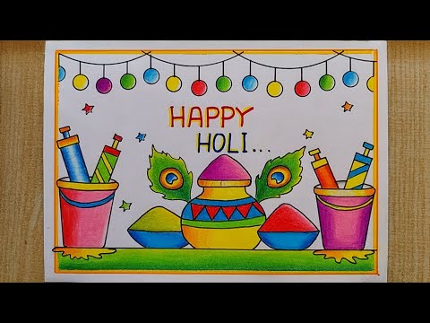 Holi drawing easy| Happy Holi poster drawing| Holi festival drawing| Holi special More pankh drawing