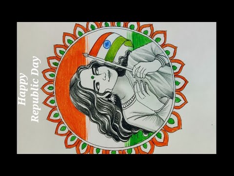 Republic day poster drawing/26january celebration drawing/A beautiful women holding flag 🇮🇳