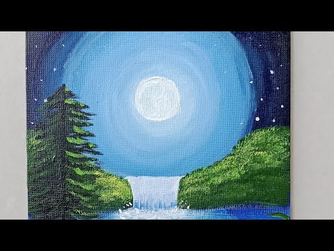 Moonlight scenery painting | #acrylicpainting #canvaspainting #easyacrylicpaintingforbeginners