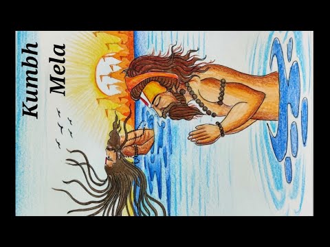 How to draw a beautiful poster for Kumbh Mela/ Maha Kumbh Mela special Drawing/Saints of kumbh Mela