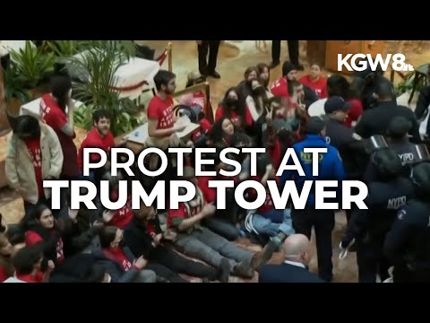 Protesters demand release of Columbia University student Mahmoud Khalil at Trump Tower