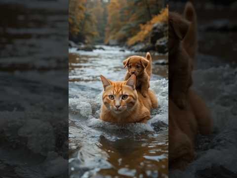 Cat saves poor little puppy #CatRescue #CuteAnimals #AnimalRescue