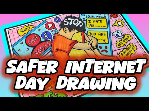 Safer Internet Day Poster/Safer Internet Day Drawing Easy steps /Cyber Safety Poster Drawing