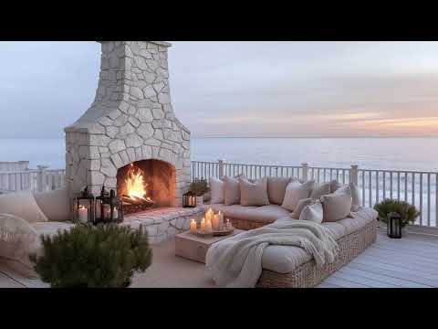 Cozy Winter Beachfront | Fireplace Crackling & Ocean Sounds ASMR for Relaxation