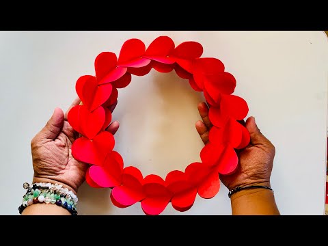 How to Make Heart with paper Wreath for Valentines Day Decoration | Paper Craft