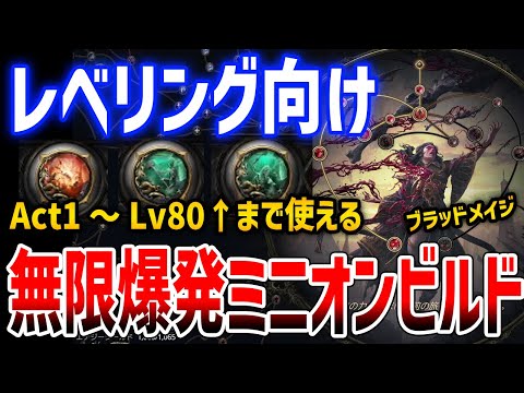 【PoE2】序盤～Lv80↑まで使える「無限爆発ミニオンビルド」が強い、ブラッドメイジ/スタータービルド/レベリング/序盤/安価/低コスト【Path of Exile 2】