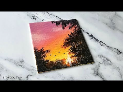 Easy Way to Paint a Sunset | Acrylic Painting Ideas for Beginners | Mini Canvas Painting Tutorial