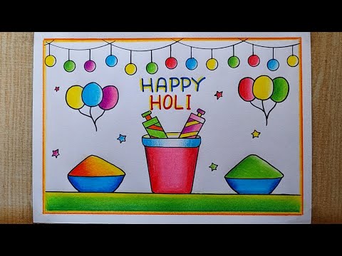 Very easy Holi drawing | Happy Holi poster drawing| Holi Festival drawing| Holi Colours drawing easy