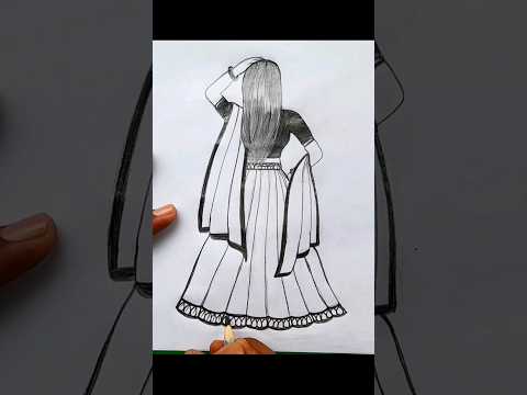 A backside girl sketch traditional dress #girlsketch #shorts #drawing