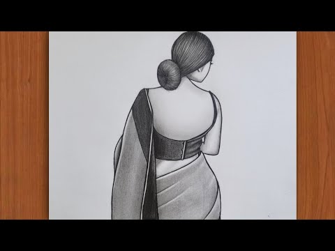 How to draw a girl Backside drawing, in Saree | Easy drawing Step by step |  Pencil drawing of girl