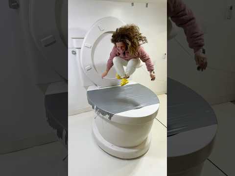 GIANT CANNONBALL JUMP to BREAK the Duct Tape in the Worlds Largest Toilet #shorts