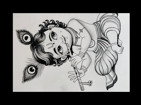 How to draw a beautiful and realistic pencil shading sketch of cute little Krishna/Kanhaiya drawing