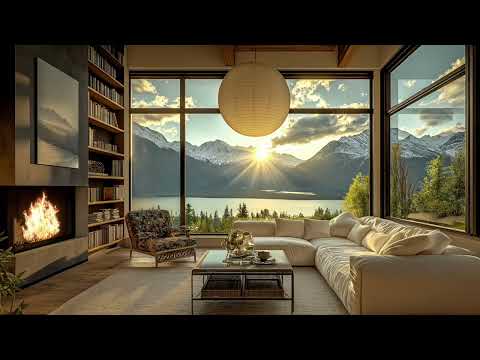 Cozy Fireplace Ambiance with Mountain Views and Crackling Fire Sounds |  Focus, Relax & Unwind