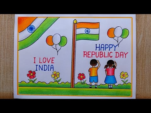 Very easy Republic Day drawing| Republic day poster drawing| Happy Republic day drawing|I Love India