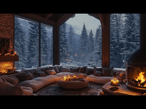 Peaceful Snowy Cabin Ambience: Crackling Fireplace and Snowfall Sounds for Relaxation and Deep Sleep