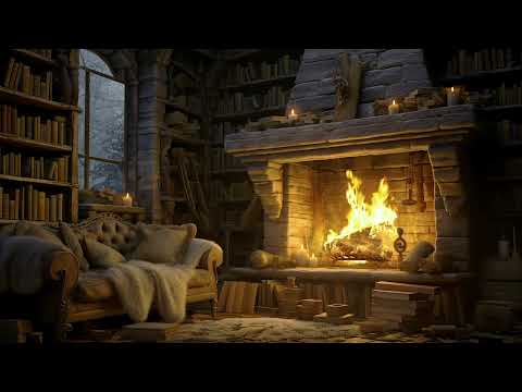 Cozy Ambience With Snowfall, Smooth Jazz, And Fireplace Sounds For Relaxation And Sleep ⛄