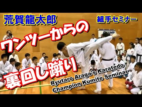 ワンツーからの裏回し蹴りRyutaro Araga's Karatedo Kumite Champion Seminar空手道組手セミナー荒賀龍太郎