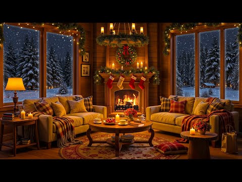 Cozy Winter Cabin Ambience with Jazz Instrumental Music and Fireplace Sounds for Relaxation