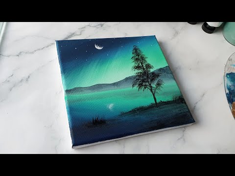 Easy way to paint the northern lights/ acrylic painting ideas for beginners ✨️