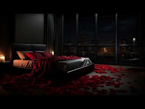 Valentine’s Day 2024 Ambience Dark Bedroom Rose Petals Romantic Calming Relaxing Candles Burning