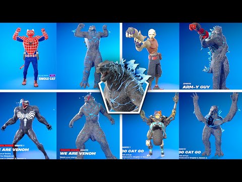 Godzilla Evolved Fortnite doing Glitched Built-In Emotes and Funny Dances シ